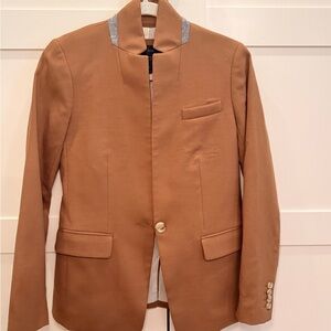 J.Crew Camel Wool Blend Blazer Size 00 Stand Collar Tailored Jacket